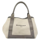 BALENCIAGA Navy Cabas S Tote Bag Canvas Leather White Silver 339933 Auth 188368-13
