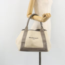 BALENCIAGA Navy Cabas S Tote Bag Canvas Leather White Silver 339933 Auth 188368-20