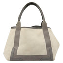 BALENCIAGA Navy Cabas S Tote Bag Canvas Leather White Silver 339933 Auth 188368-2