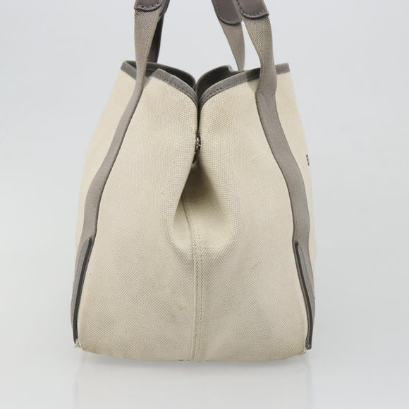 BALENCIAGA Navy Cabas S Tote Bag Canvas Leather White Silver 339933 Auth 188368