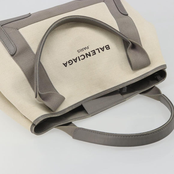 BALENCIAGA Navy Cabas S Tote Bag Canvas Leather White Silver 339933 Auth 188368