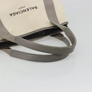 BALENCIAGA Navy Cabas S Tote Bag Canvas Leather White Silver 339933 Auth 188368-7