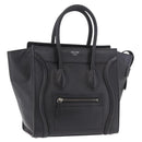 CELINE Luggage Micro Shopper Hand Bag Leather Black Silver Auth 188371SAM-1