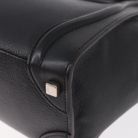 CELINE Luggage Micro Shopper Hand Bag Leather Black Silver Auth 188371SAM