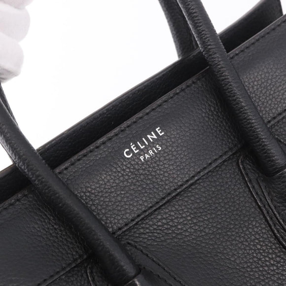 CELINE Luggage Micro Shopper Hand Bag Leather Black Silver Auth 188371SAM