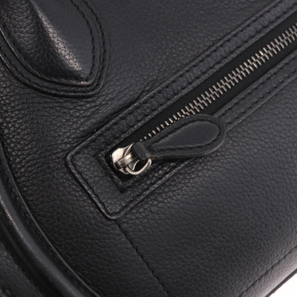 CELINE Luggage Micro Shopper Hand Bag Leather Black Silver Auth 188371SAM