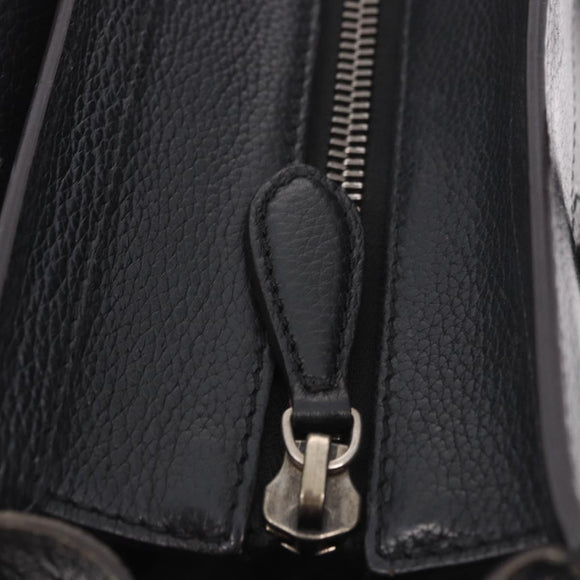 CELINE Luggage Micro Shopper Hand Bag Leather Black Silver Auth 188371SAM