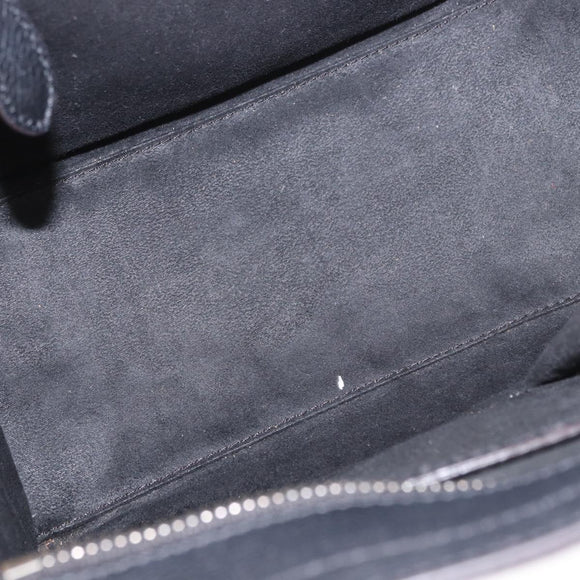 CELINE Luggage Micro Shopper Hand Bag Leather Black Silver Auth 188371SAM