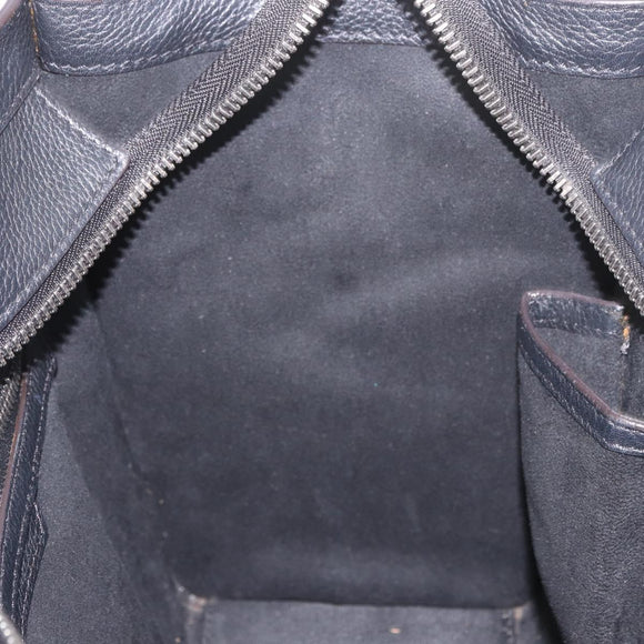 CELINE Luggage Micro Shopper Hand Bag Leather Black Silver Auth 188371SAM