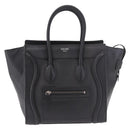 CELINE Luggage Micro Shopper Hand Bag Leather Black Silver Auth 188371SAM-13