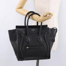 CELINE Luggage Micro Shopper Hand Bag Leather Black Silver Auth 188371SAM-26