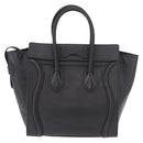 CELINE Luggage Micro Shopper Hand Bag Leather Black Silver Auth 188371SAM-2