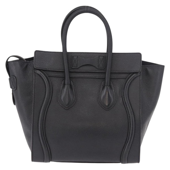 CELINE Luggage Micro Shopper Hand Bag Leather Black Silver Auth 188371SAM