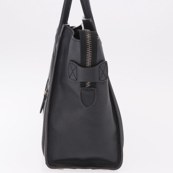 CELINE Luggage Micro Shopper Hand Bag Leather Black Silver Auth 188371SAM