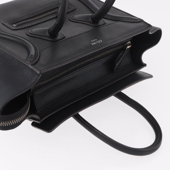 CELINE Luggage Micro Shopper Hand Bag Leather Black Silver Auth 188371SAM
