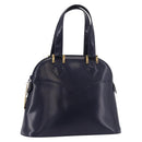 SAINT LAURENT Hand Bag Leather Navy Gold Auth 188373-1