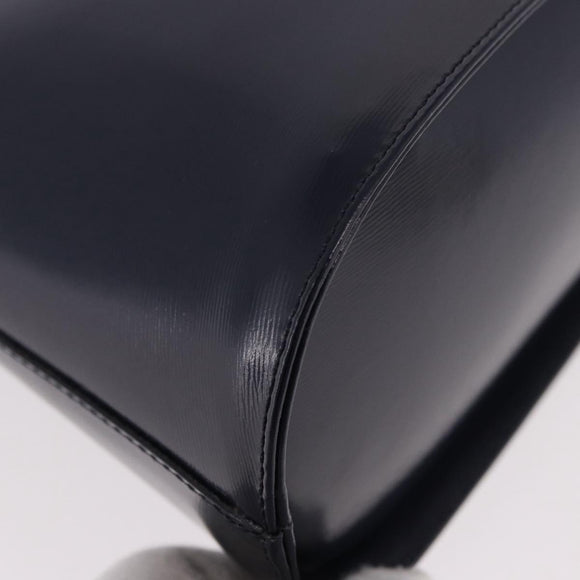 SAINT LAURENT Hand Bag Leather Navy Gold Auth 188373
