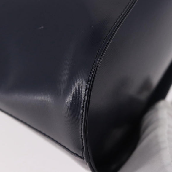 SAINT LAURENT Hand Bag Leather Navy Gold Auth 188373