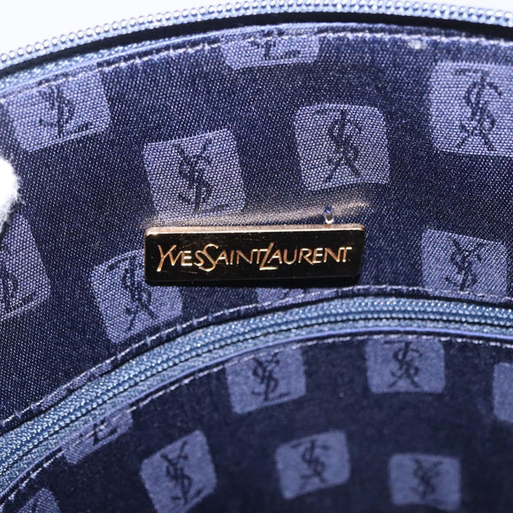 SAINT LAURENT Hand Bag Leather Navy Gold Auth 188373