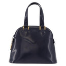 SAINT LAURENT Hand Bag Leather Navy Gold Auth 188373-13
