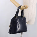SAINT LAURENT Hand Bag Leather Navy Gold Auth 188373-21