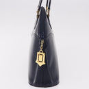 SAINT LAURENT Hand Bag Leather Navy Gold Auth 188373-4