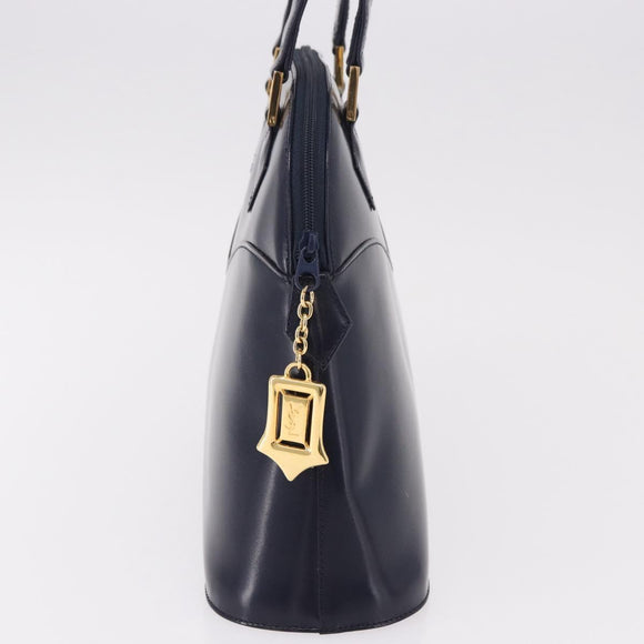 SAINT LAURENT Hand Bag Leather Navy Gold Auth 188373