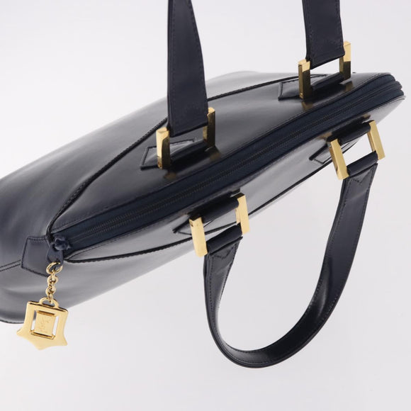 SAINT LAURENT Hand Bag Leather Navy Gold Auth 188373