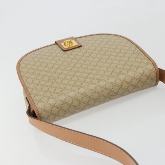CELINE Macadam Canvas Shoulder Bag PVC Beige Gold Auth 188375A