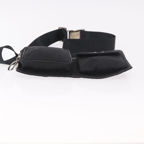 Christian Dior Trotter Canvas Waist Bag Black Silver Auth 188383V