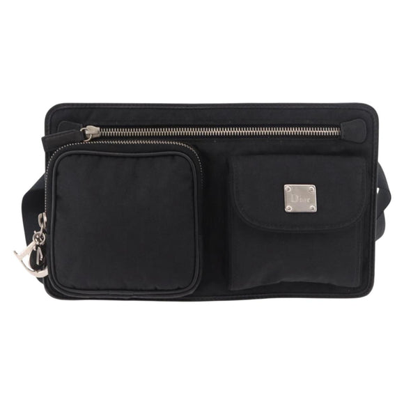 Christian Dior Trotter Canvas Waist Bag Black Silver Auth 188383V