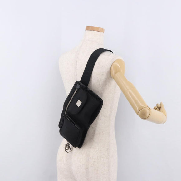 Christian Dior Trotter Canvas Waist Bag Black Silver Auth 188383V