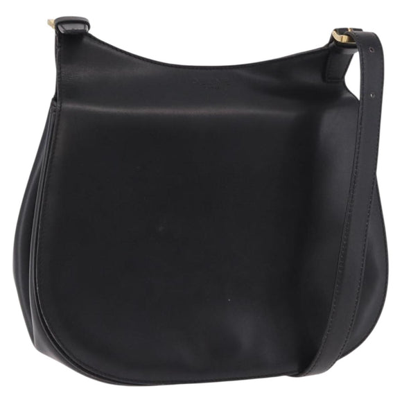 CELINE Shoulder Bag Leather Black Gold Auth 188390