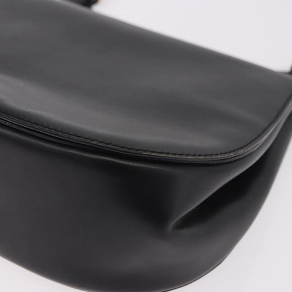 CELINE Shoulder Bag Leather Black Gold Auth 188390