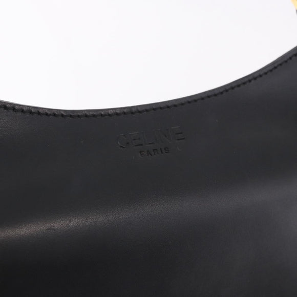 CELINE Shoulder Bag Leather Black Gold Auth 188390