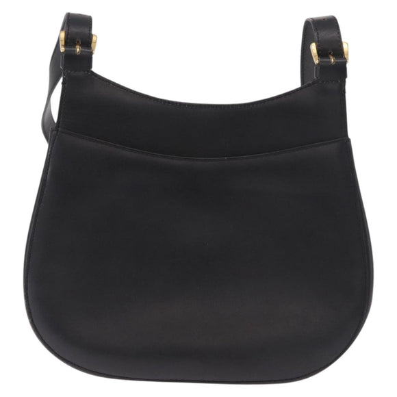 CELINE Shoulder Bag Leather Black Gold Auth 188390