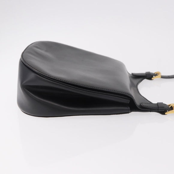 CELINE Shoulder Bag Leather Black Gold Auth 188390