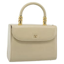 VALENTINO Hand Bag Leather Beige Gold Auth 188391-1