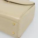 VALENTINO Hand Bag Leather Beige Gold Auth 188391-9