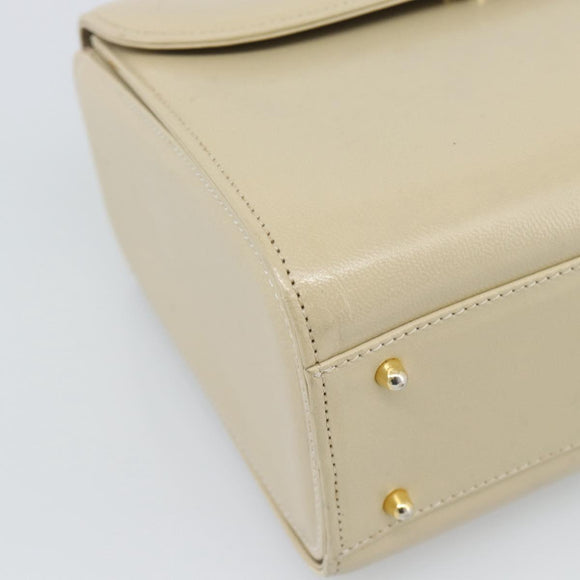VALENTINO Hand Bag Leather Beige Gold Auth 188391
