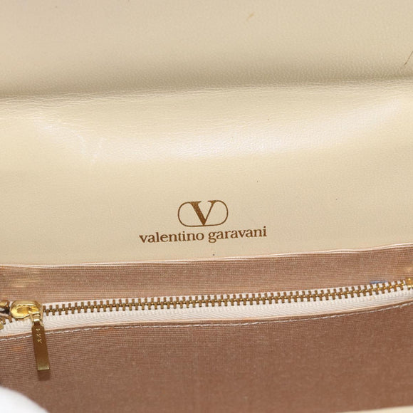 VALENTINO Hand Bag Leather Beige Gold Auth 188391