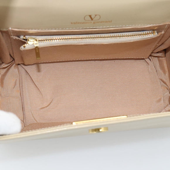 VALENTINO Hand Bag Leather Beige Gold Auth 188391