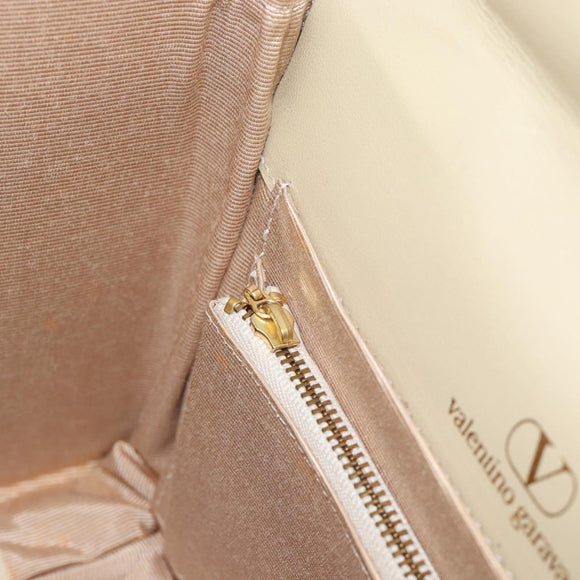 VALENTINO Hand Bag Leather Beige Gold Auth 188391