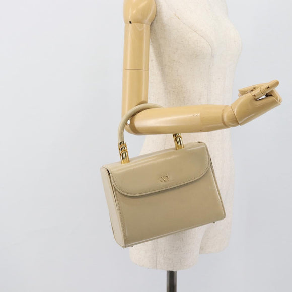VALENTINO Hand Bag Leather Beige Gold Auth 188391