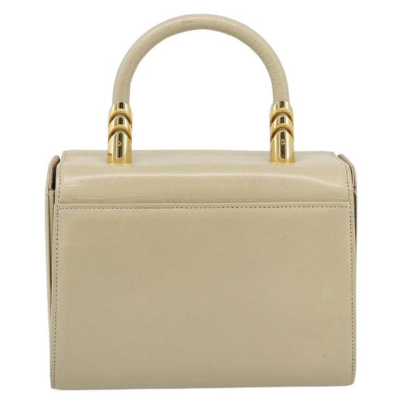 VALENTINO Hand Bag Leather Beige Gold Auth 188391