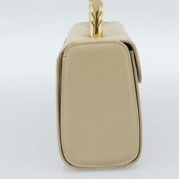 VALENTINO Hand Bag Leather Beige Gold Auth 188391