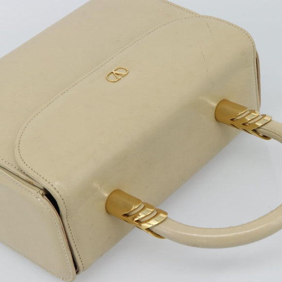 VALENTINO Hand Bag Leather Beige Gold Auth 188391