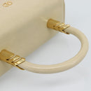 VALENTINO Hand Bag Leather Beige Gold Auth 188391-7