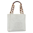 CHANEL Chain Hand Bag Leather White CC Auth 188392A-1