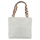 CHANEL Chain Hand Bag Leather White CC Auth 188392A-13